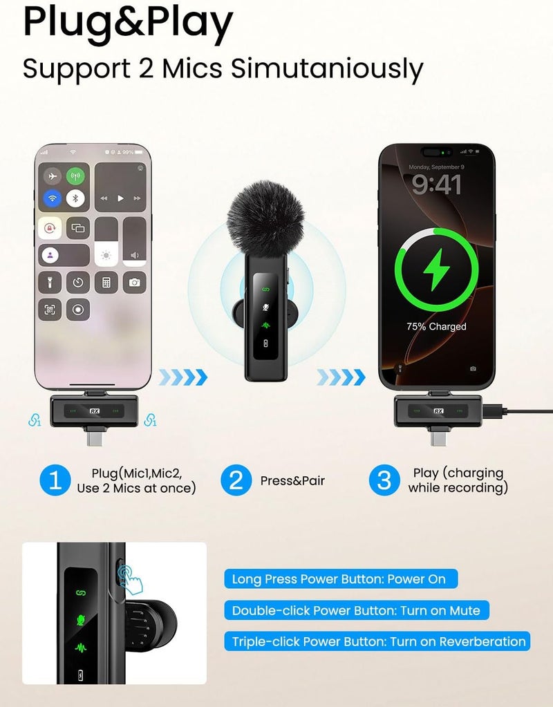 USKEYVISION Vlogging Kit w/Remote,YouTube Starter Kit,Auto Face Tracking Tripod for iPhone w/Light,Phone Stand for Video Recording,Camera Mount Tripod,Wireless Lavalier Microphone（R01 Pro Combo1） - Image 5